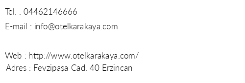 Otel Karakaya telefon numaralar, faks, e-mail, posta adresi ve iletiim bilgileri